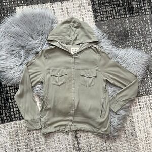 Chaser Women's Hooded Button Front Jacket Size Small Green Lightweight Shacket